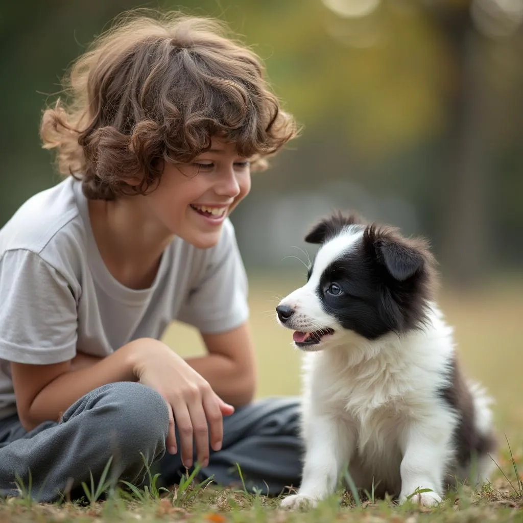 Adiestradora trabajando individualmente con un cachorro Border Collie