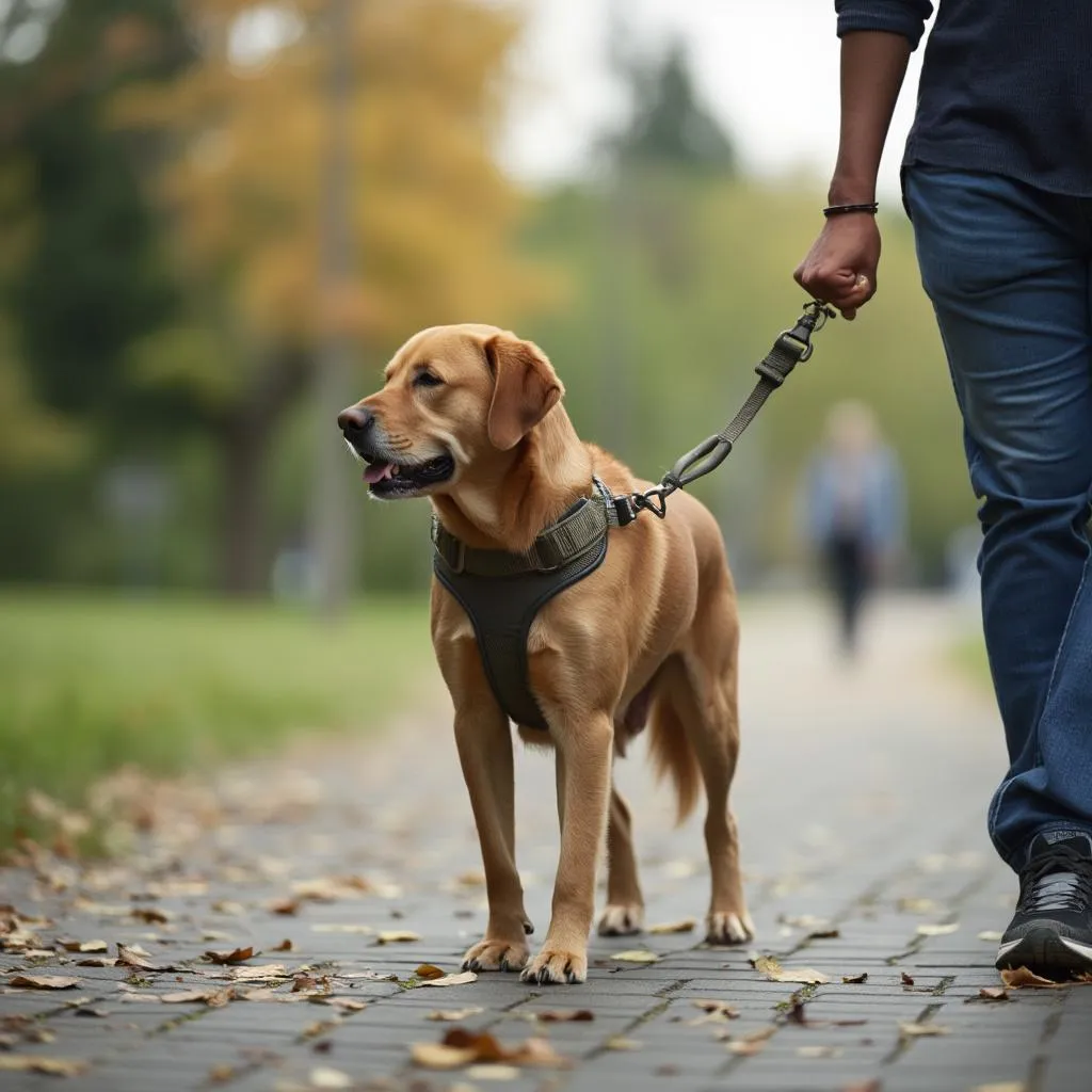Perro caminando con correa en un seminario web